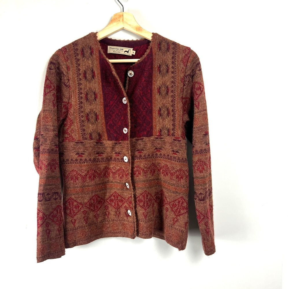 Peruvian Link Alpaca Blend Southwestern Cardigan Sweater M Western Ethnic Folkl